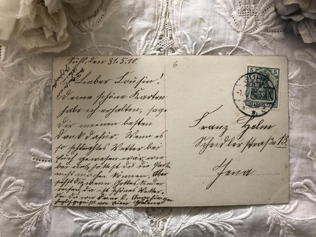 アンティーク ポストカード チェリーブロッサムと美しい少女