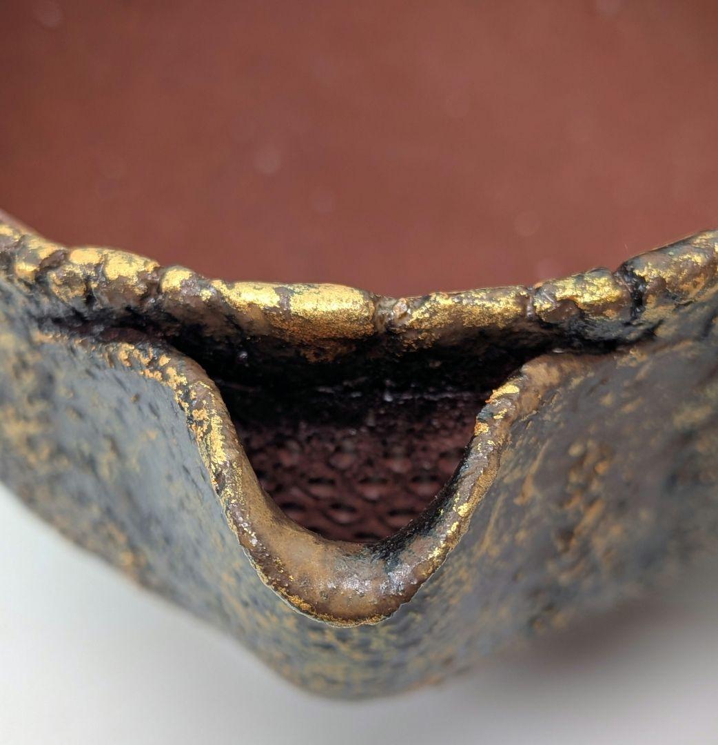 鈴木篤夫 備前焼 金彩備前龍摘宝瓶 四方桟共箱共布栞 手造り宝瓶 煎茶道具 竜