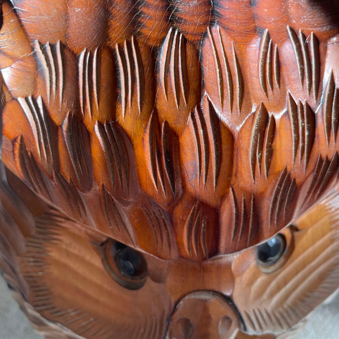 木彫り 名品フクロウ 美品希少 木彫民藝彫刻品。24