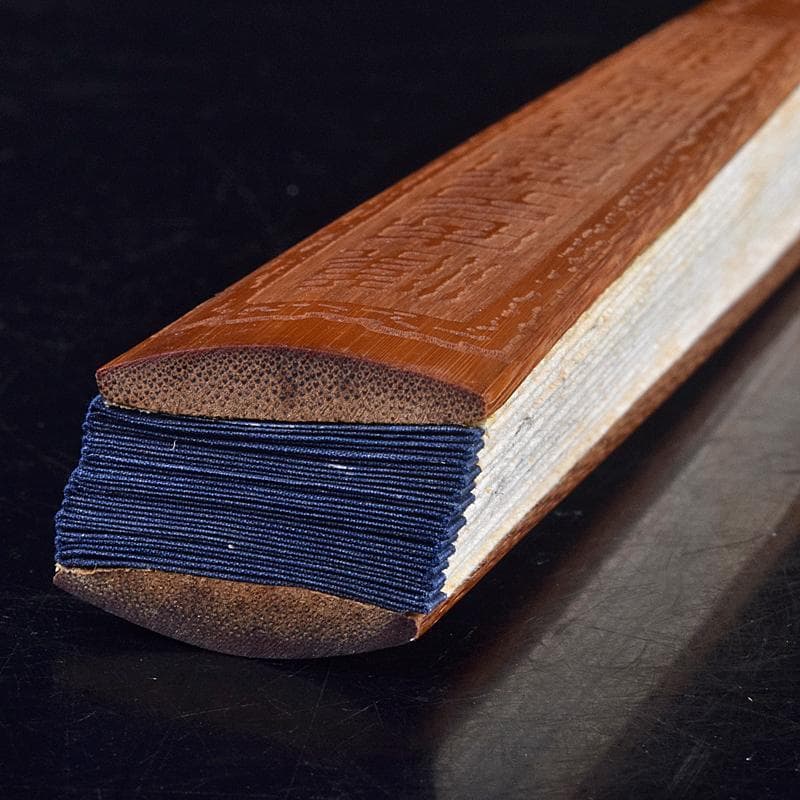 中国　雲溪竹人刻親骨　水墨画　漢詩花図　扇子　M　R8853