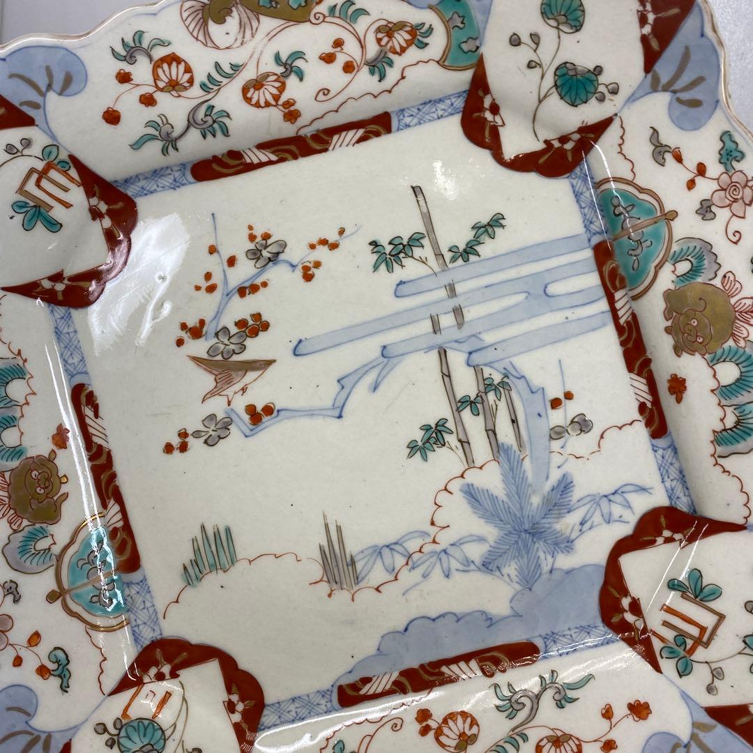 古伊万里　染錦大皿　三ツ組　共箱　タニト　東さ7-0327①