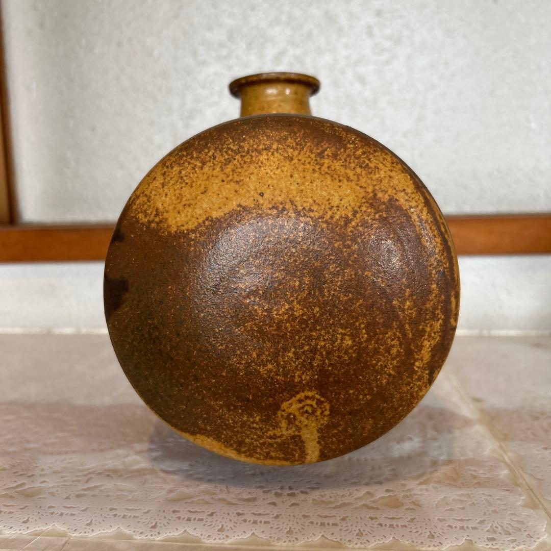 陶器 花瓶 中型 茶色と黄土色