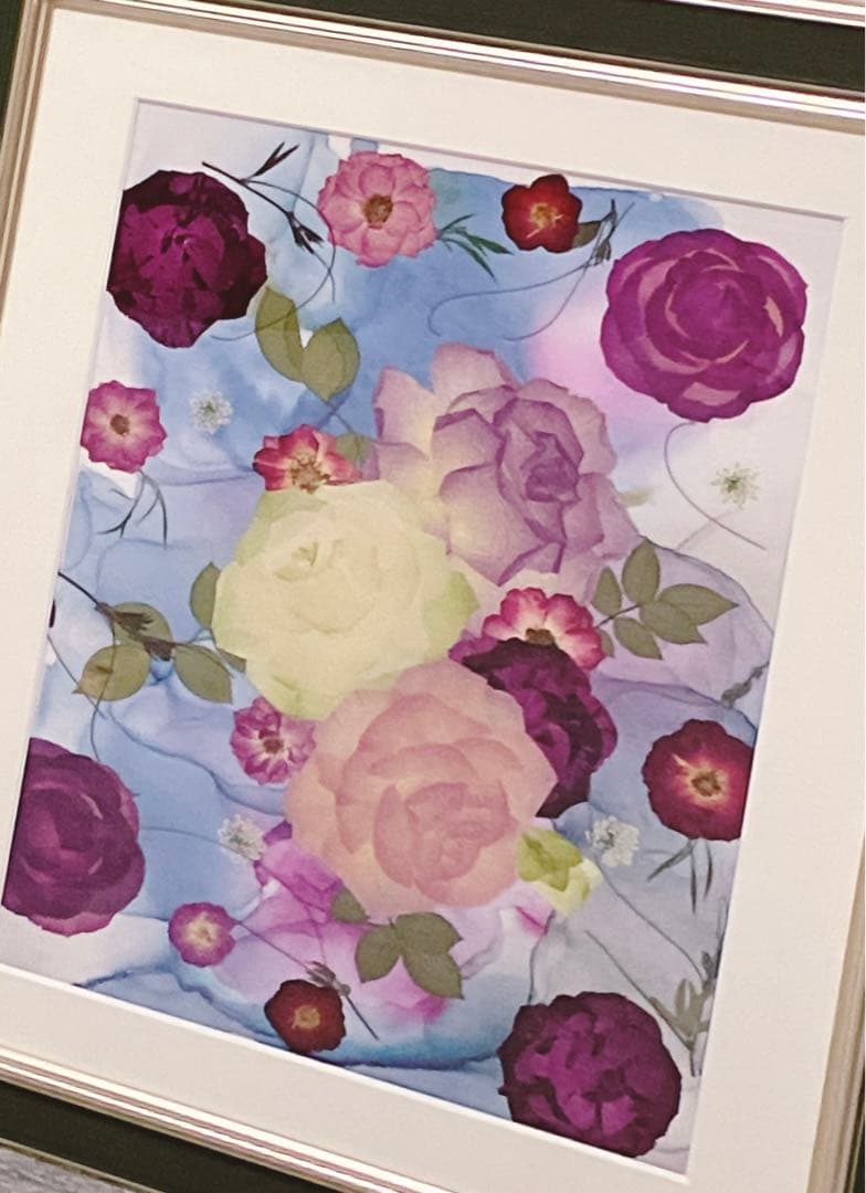 【お値引き価格】訳あり押し花アート額【タテ54cm×ヨコ45cm】　華麗な薔薇