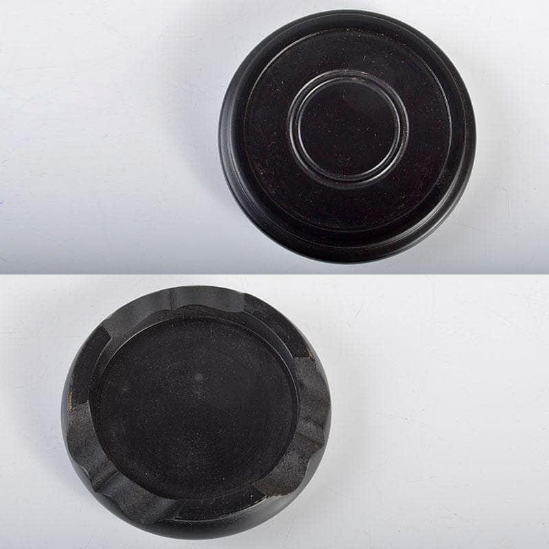 工芸ガラス　銅覆輪　葡萄文　鉢　唐木台付　時代箱付　H　R4332