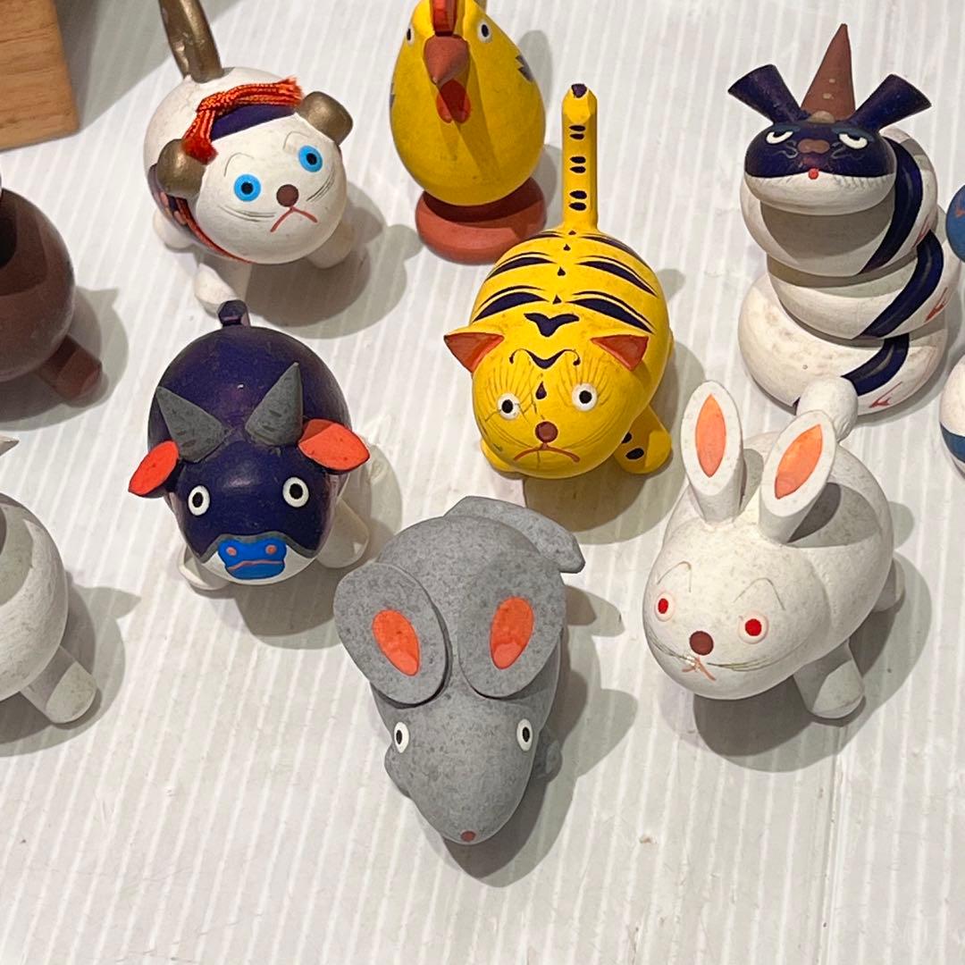 【おぐら屋　木彫人形十二支】　おまとめ　鳥取県　岩美　郷土玩具　挽物細工