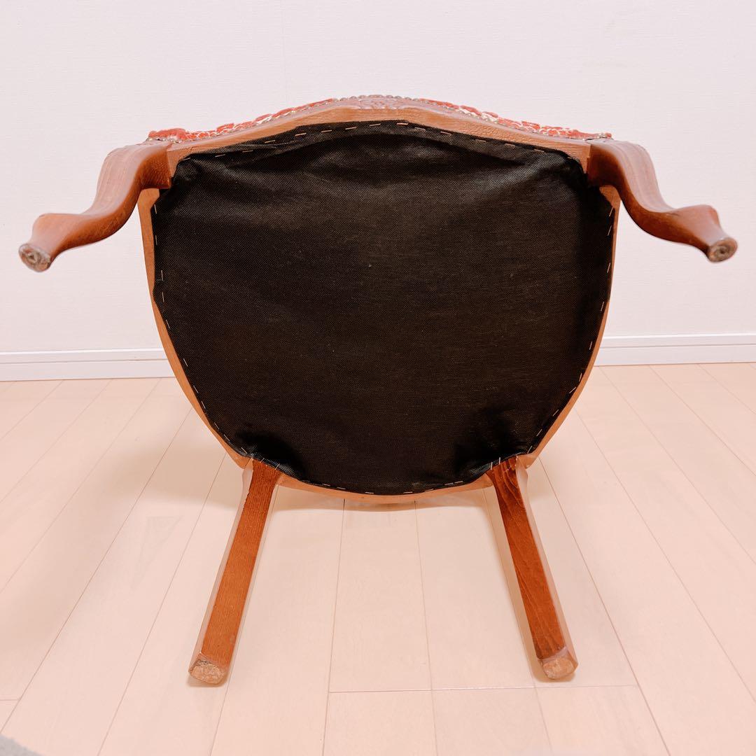 アンティークチェア　肘付き　ロココ調　猫足　ヴィンテージ　ピンク　イス　金華山張