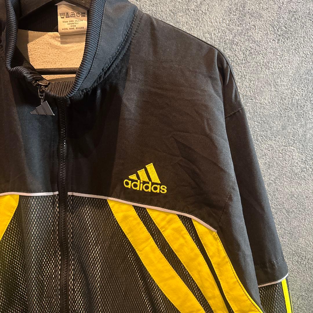オールドadidas ストライプナイロンジャケット 黒/黄色M J81