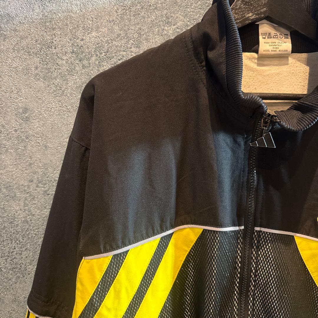 オールドadidas ストライプナイロンジャケット 黒/黄色M J81