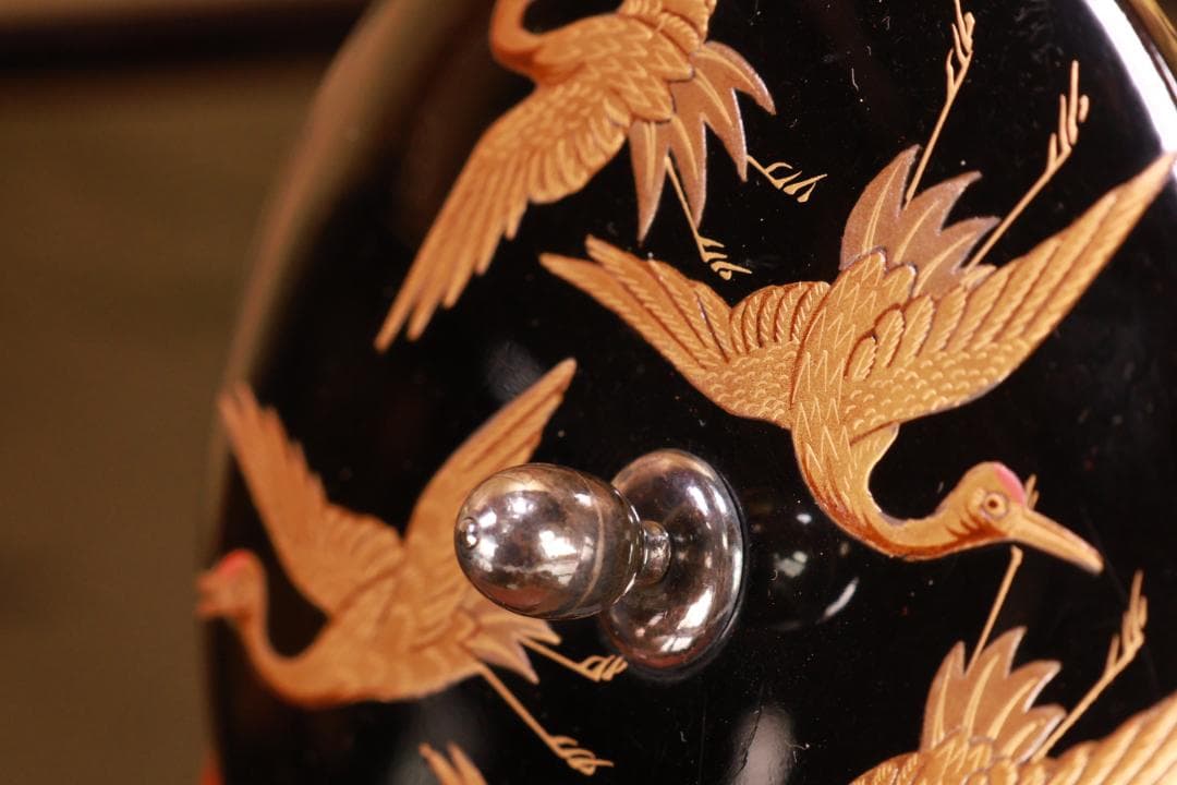 BJ009 高級漆器　時代輪島塗　若松鶴蒔絵　銚子 一対　銀摘　酒道具　懐石道具