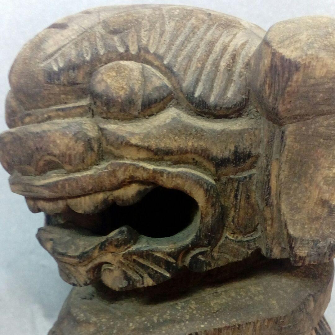 仏教古美術江戸時代中期頃細密造形造り木彫２対獅子２５〜２７センチ寺社仏閣当時物
