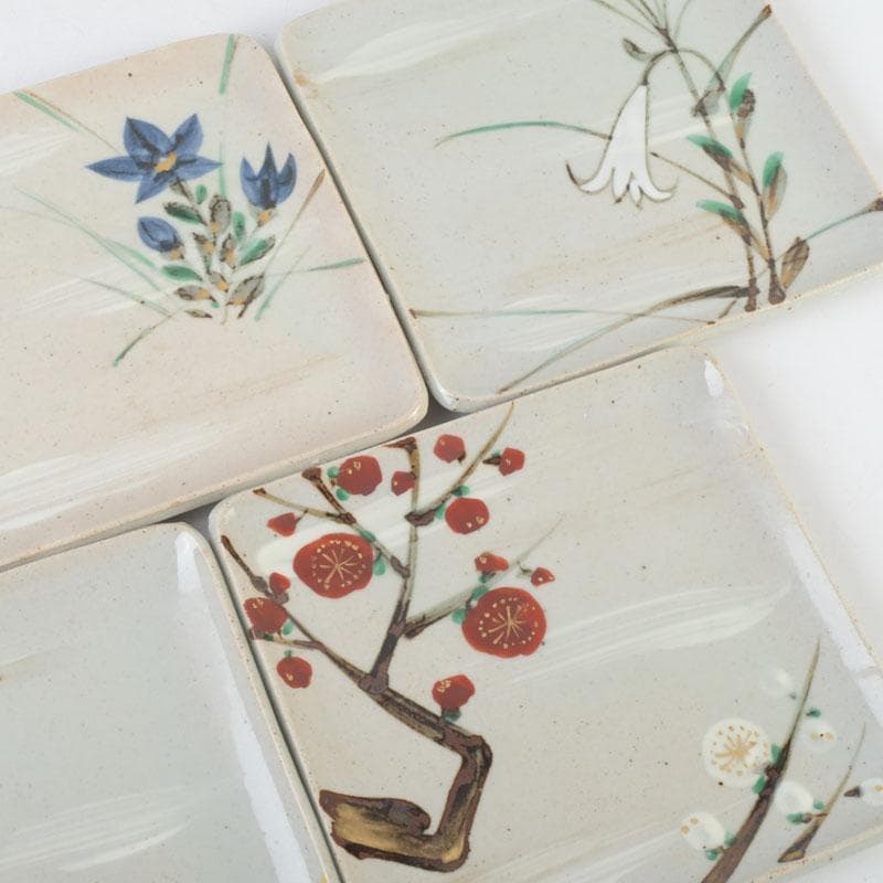 和食器　茶懐石　幸兵衛窯　絵変四方皿　銘々皿　五客　共箱　N　9375