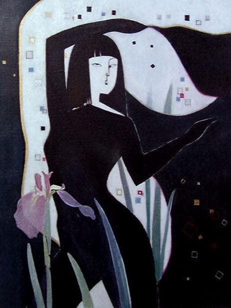 油絵 絵画 絵 インテリア 額付(黒) F6-42023 人物 女性像