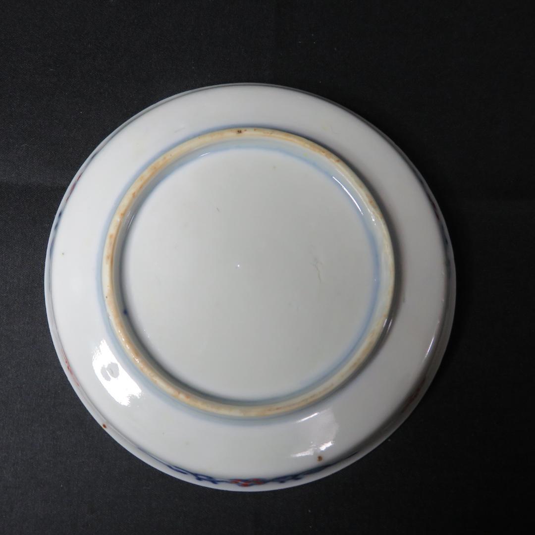 小皿 手塩皿 豆皿 色絵付け 染付 古伊万里 梅と鶴 2枚 明治 B