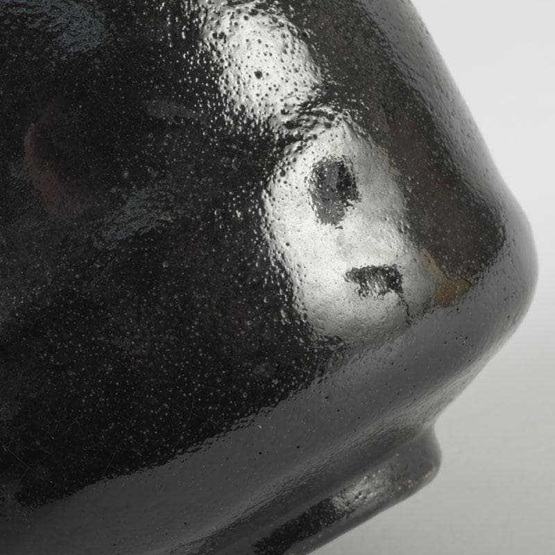 茶道具　伊東陶山造　黒楽筒茶碗　共布共箱　V　9847