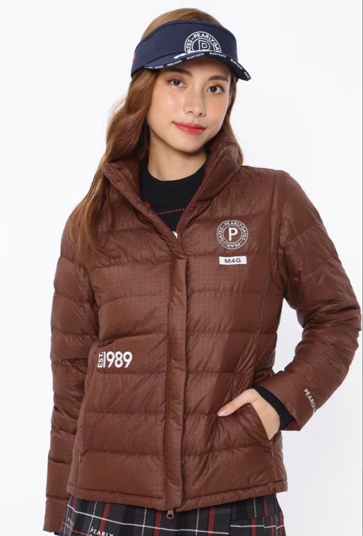 原英莉花プロ着用★パーリーゲイツPEARLYGATES高機能ダウンジャケット茶S