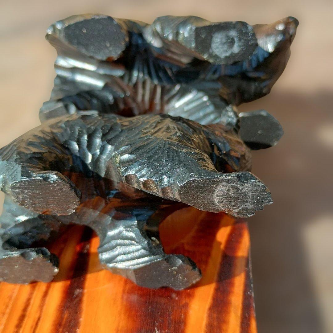 北海道 堀井民芸 熊彫 木彫り熊 ガラス目 一刀彫 置物 オブジェ 骨董 希少