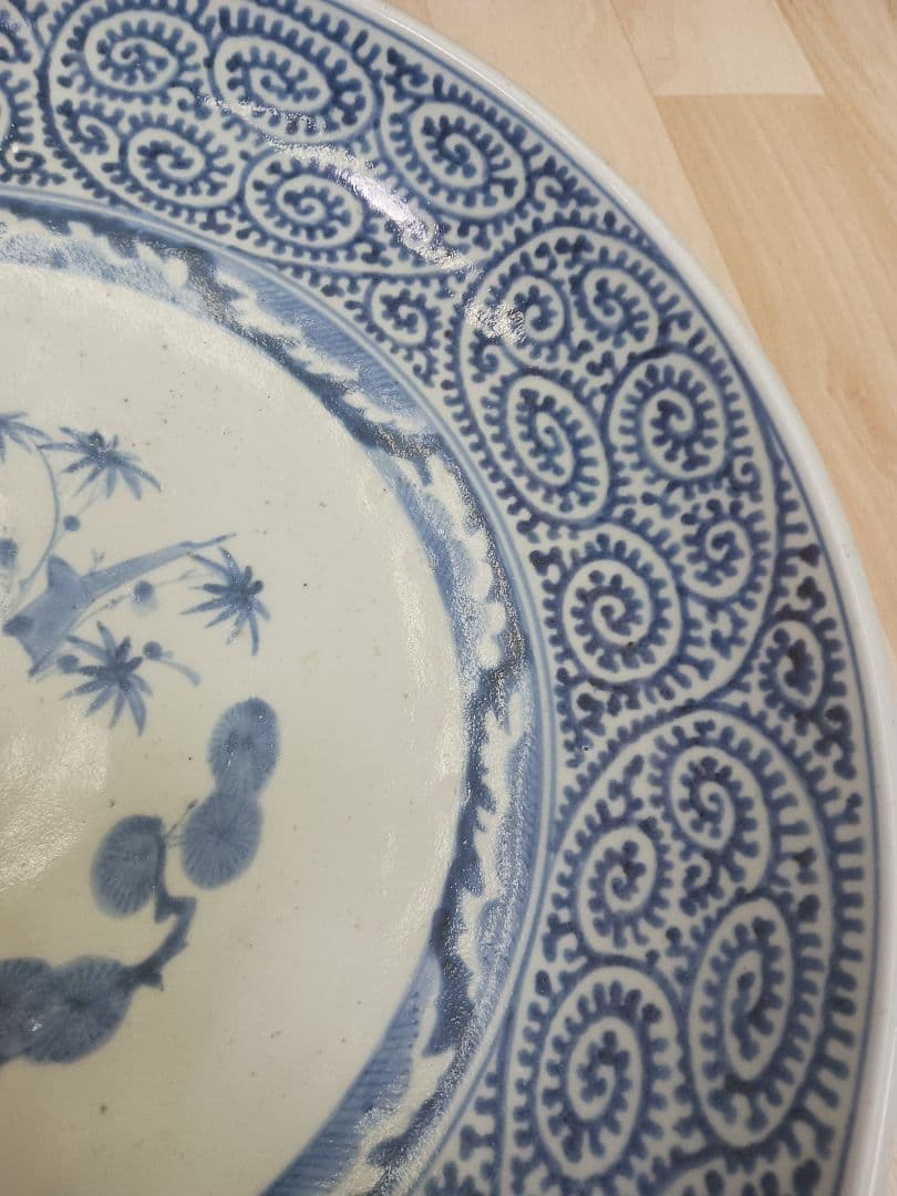 時代物　江戸期　蛸唐草　大皿　二重渦福　時代箱付　ほぼ無傷