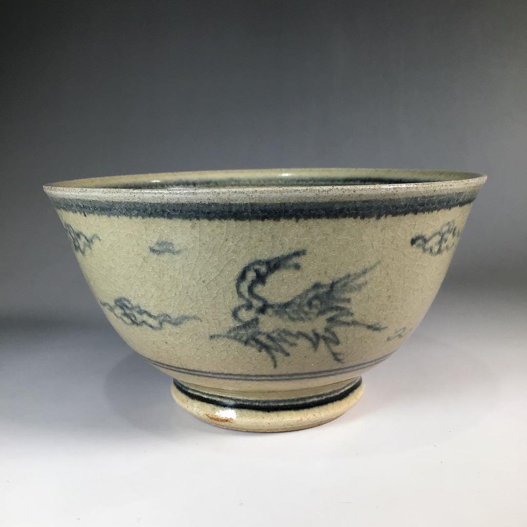 Ｎ４１４　茶碗　『膳所焼　陽炎園造』『淡々斎　箱書』『安南写茶碗』　共箱　茶道具