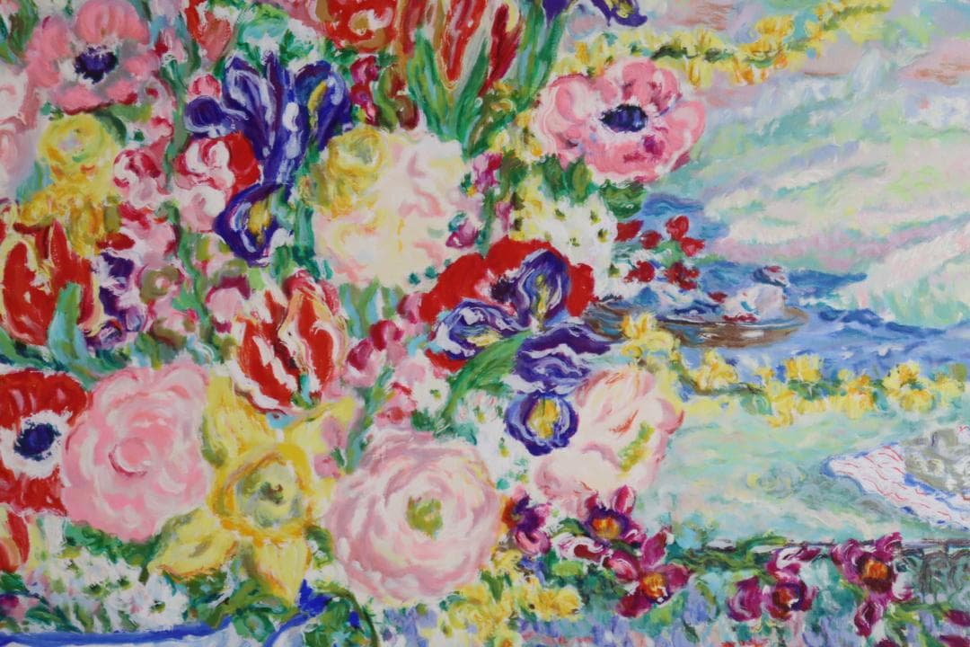 真作保証 レスリー・セイヤー「ガーデン」キャンバス油彩 20号 ジクレー 手彩色