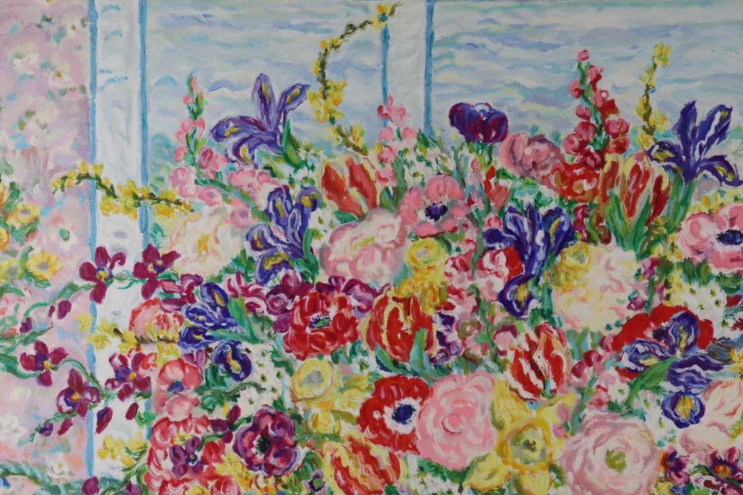 真作保証 レスリー・セイヤー「ガーデン」キャンバス油彩 20号 ジクレー 手彩色