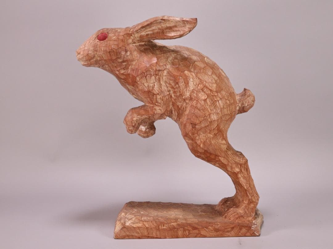 BK202　本物保証　辻志郎作 木彫り 卯　兎 高さ約41cm 置物 オブジェ