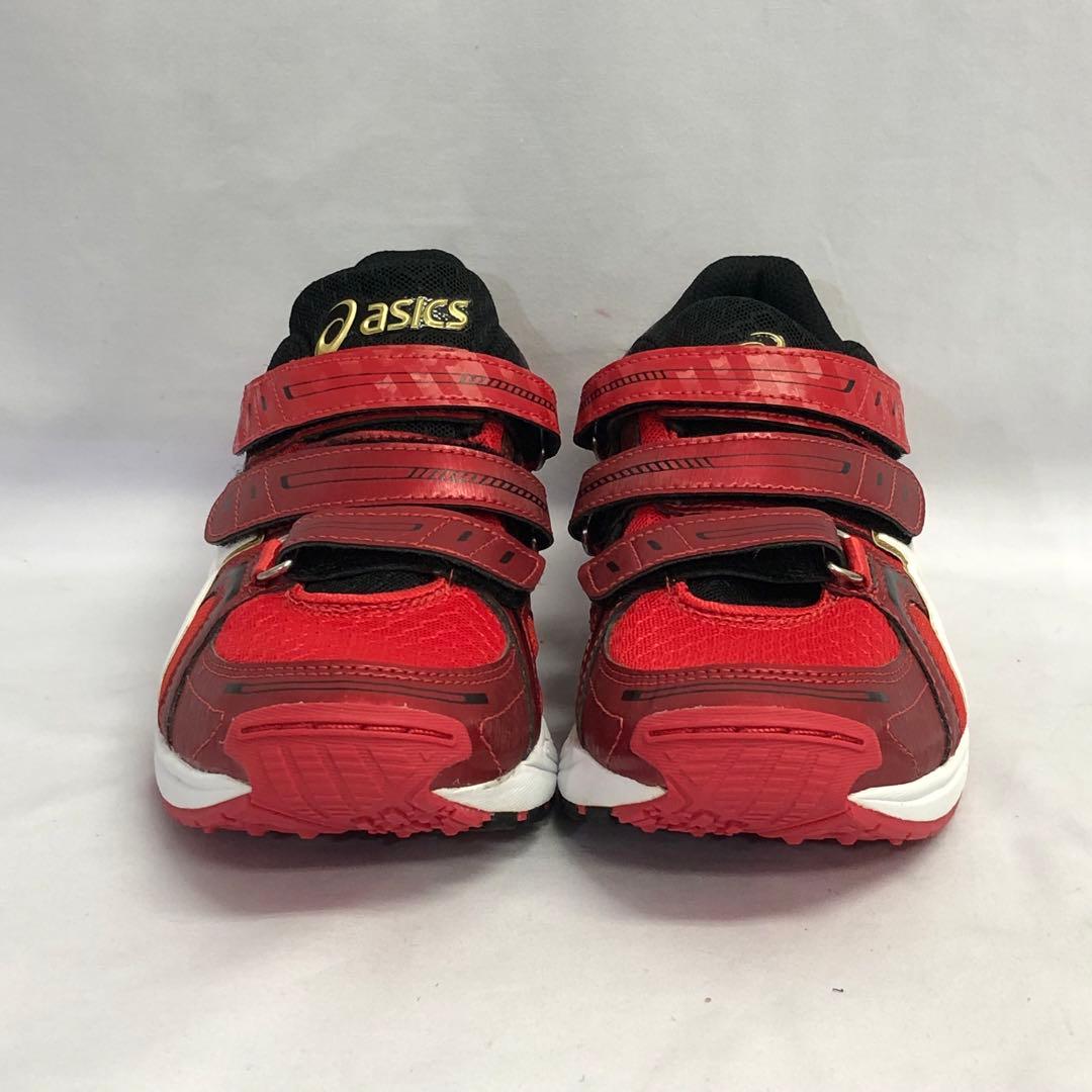 64】asics トレーニング シューズ 赤 3本ベルト 25cm アシックス
