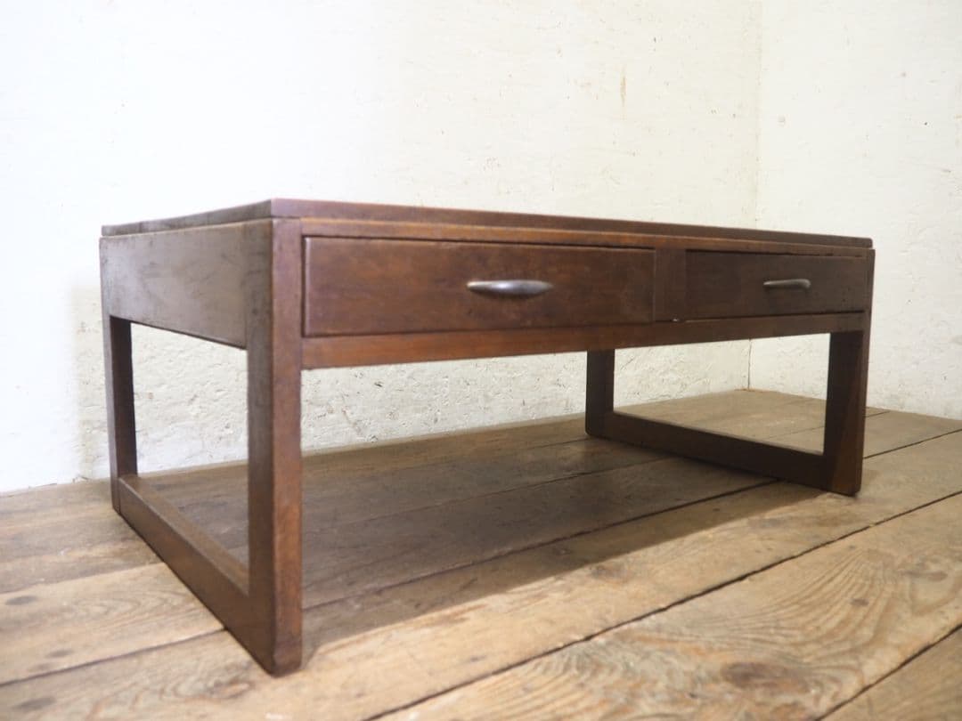 1208　アンティーク　文机　ローテーブル　座卓　ちゃぶ台 レトロ　展示台　引出