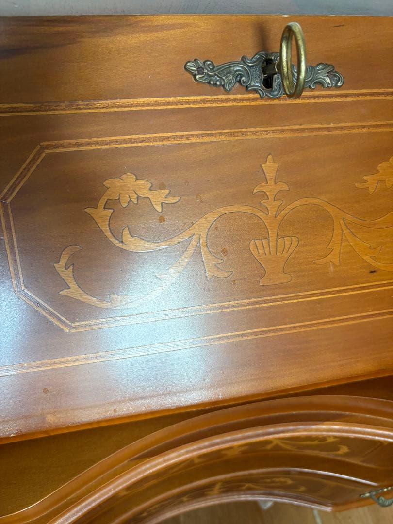 アンティーク イタリア ライディングビューロー 鍵付き 猫脚 象嵌 店舗 什器