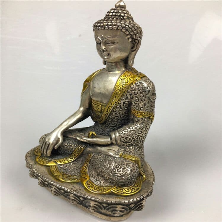 旧白銅発銀釈迦仏像の置物