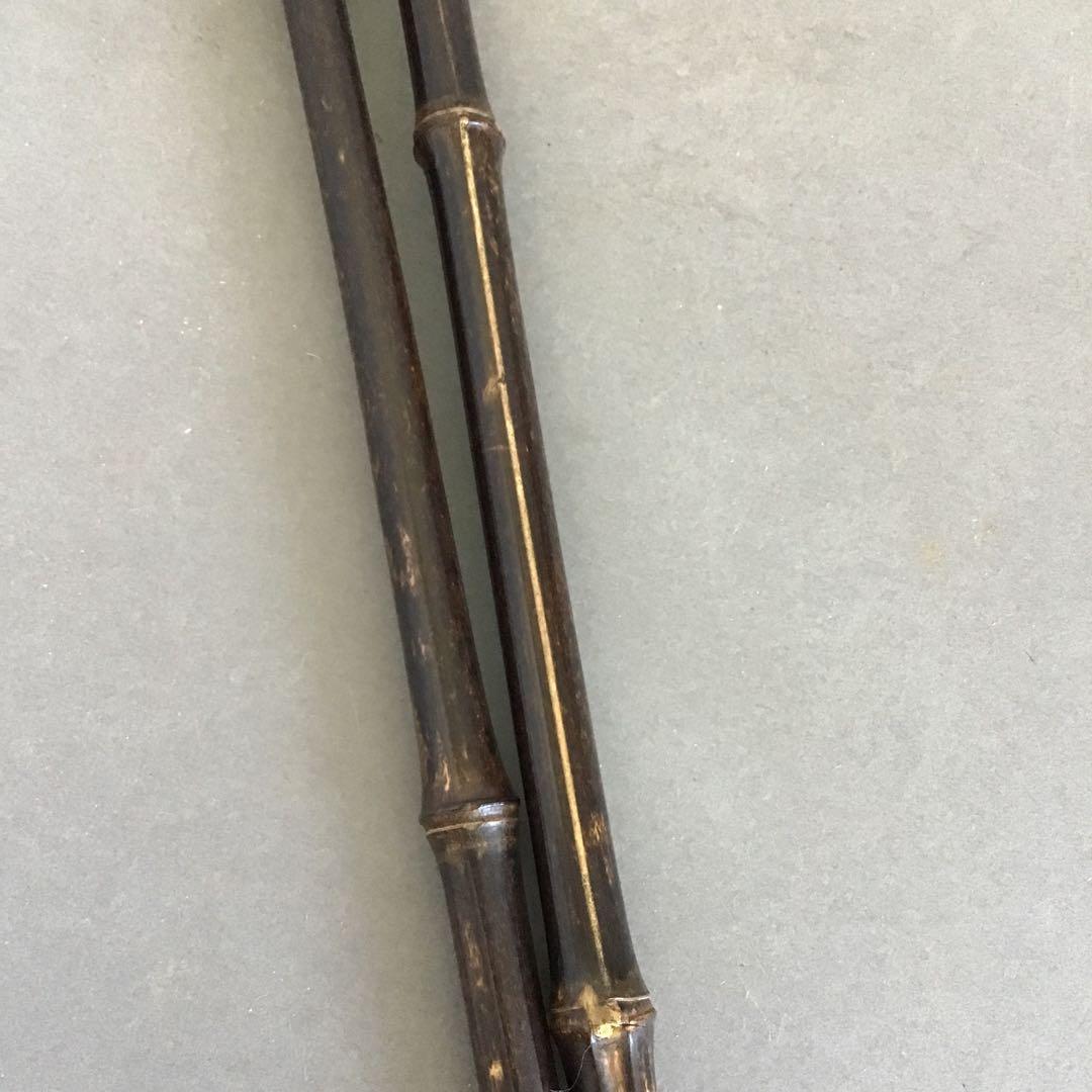 茶道具　掛軸掛け　矢羽津(矢筈)　黒竹　2段組み　金具付　紙箱　S1049KK