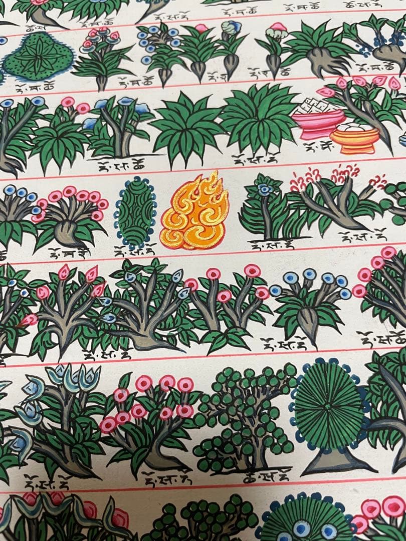 《 チベット密教　1点物 》 手描き　曼荼羅　メディシンタンカ　薬草　仏教　密教