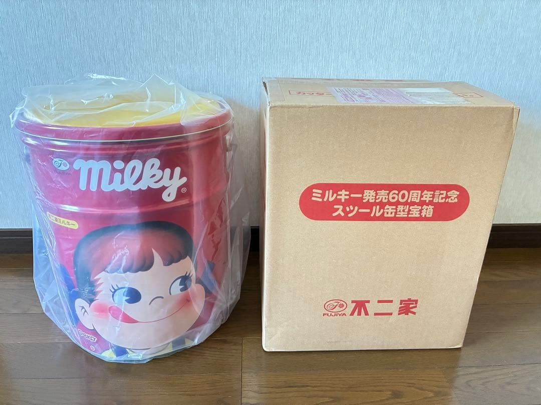 希少 不二家 ペコちゃん ポコちゃん　スツール缶　ペール缶　バケツ缶　収納箱　赤