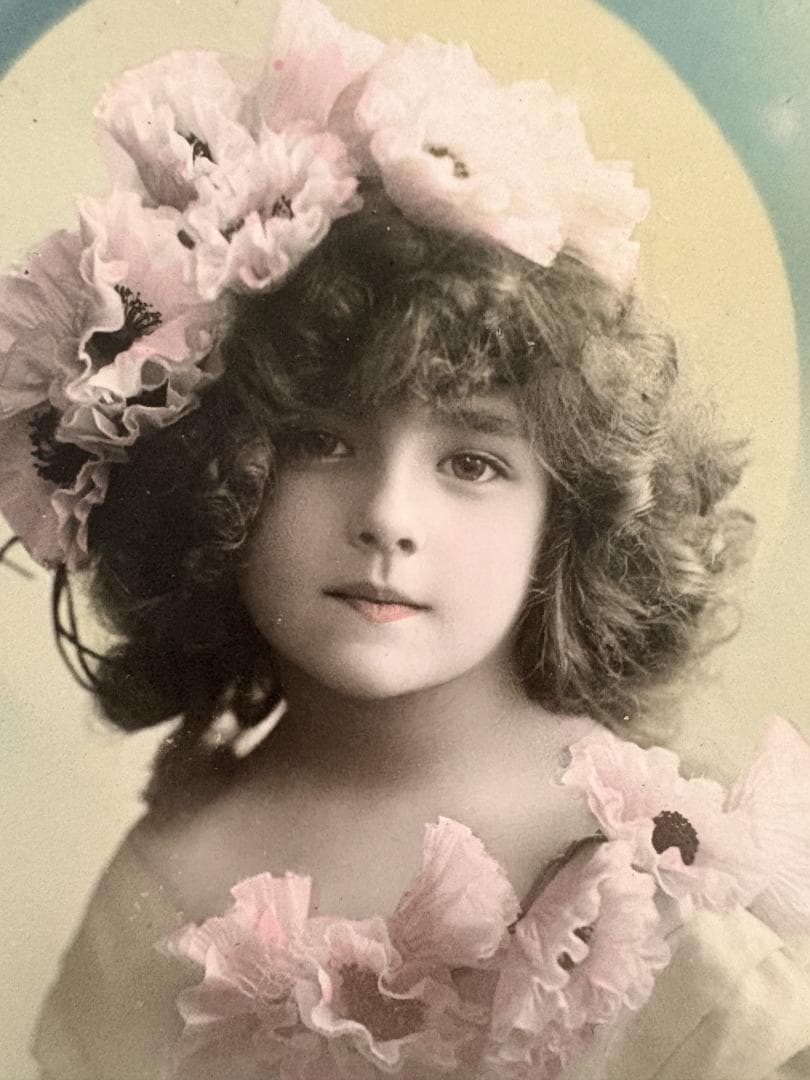 アンティーク ポストカード ポピーと美しい少女