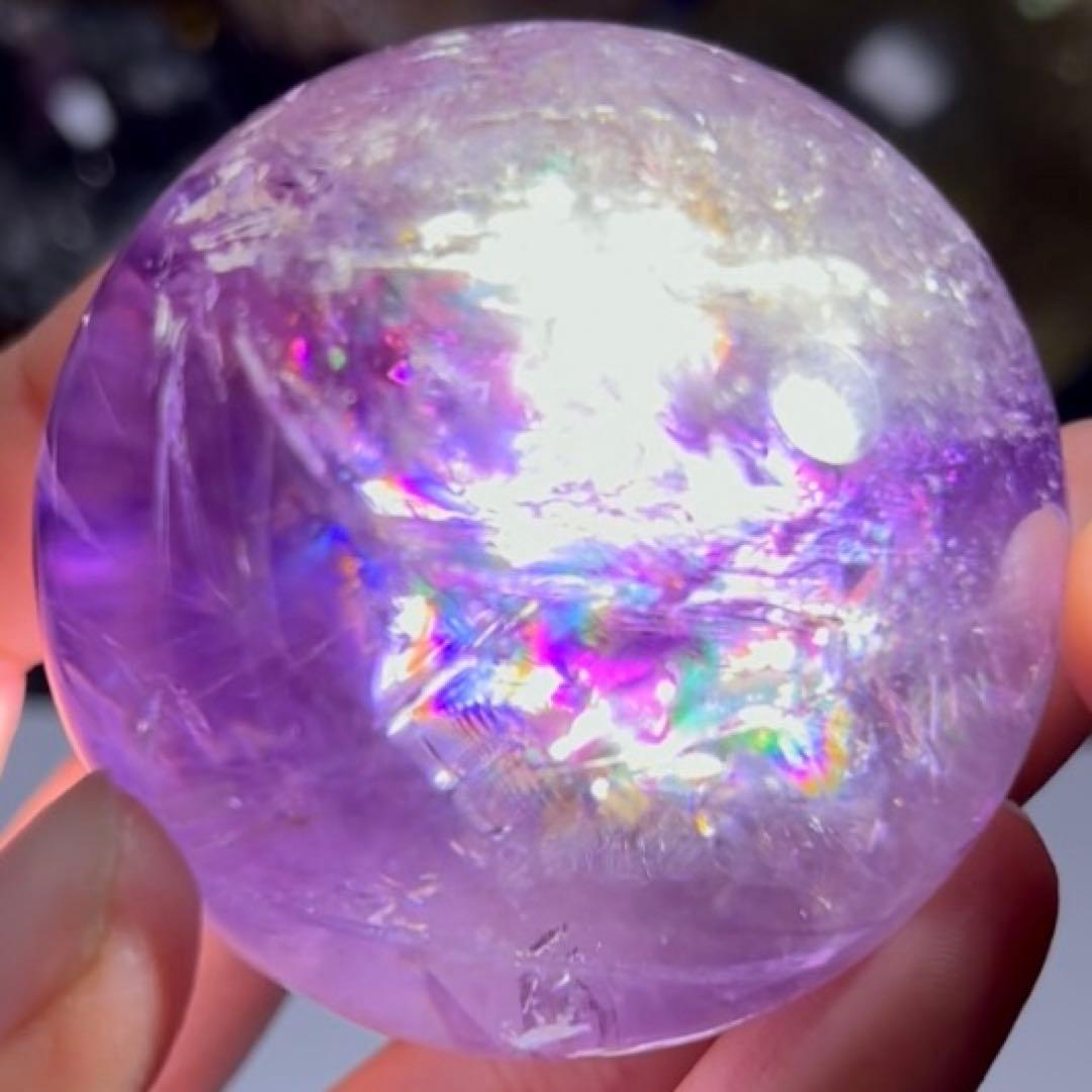 超絶綺麗✨52mm 虹入りアメジスト　丸玉　スフィア　紫水晶