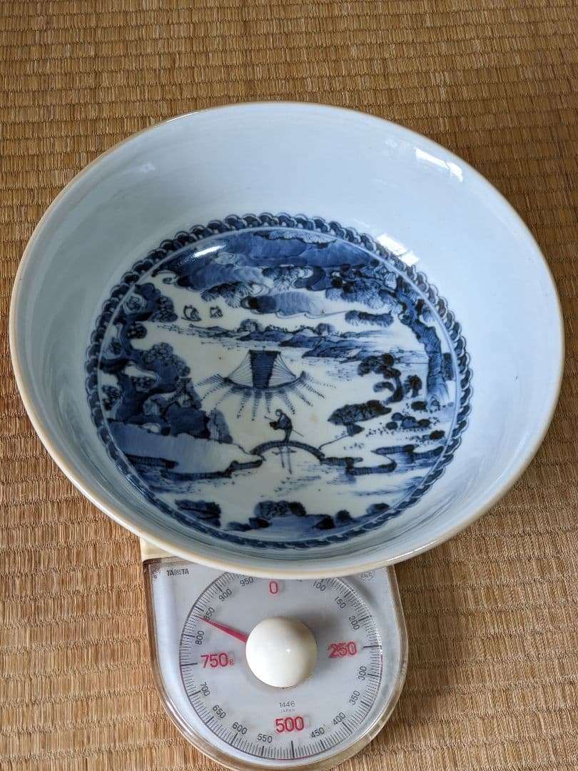 ♦江戸時代上手物古伊万里 大明成化年製 染付霊芝賢人山水図 七寸鉢 骨董品
