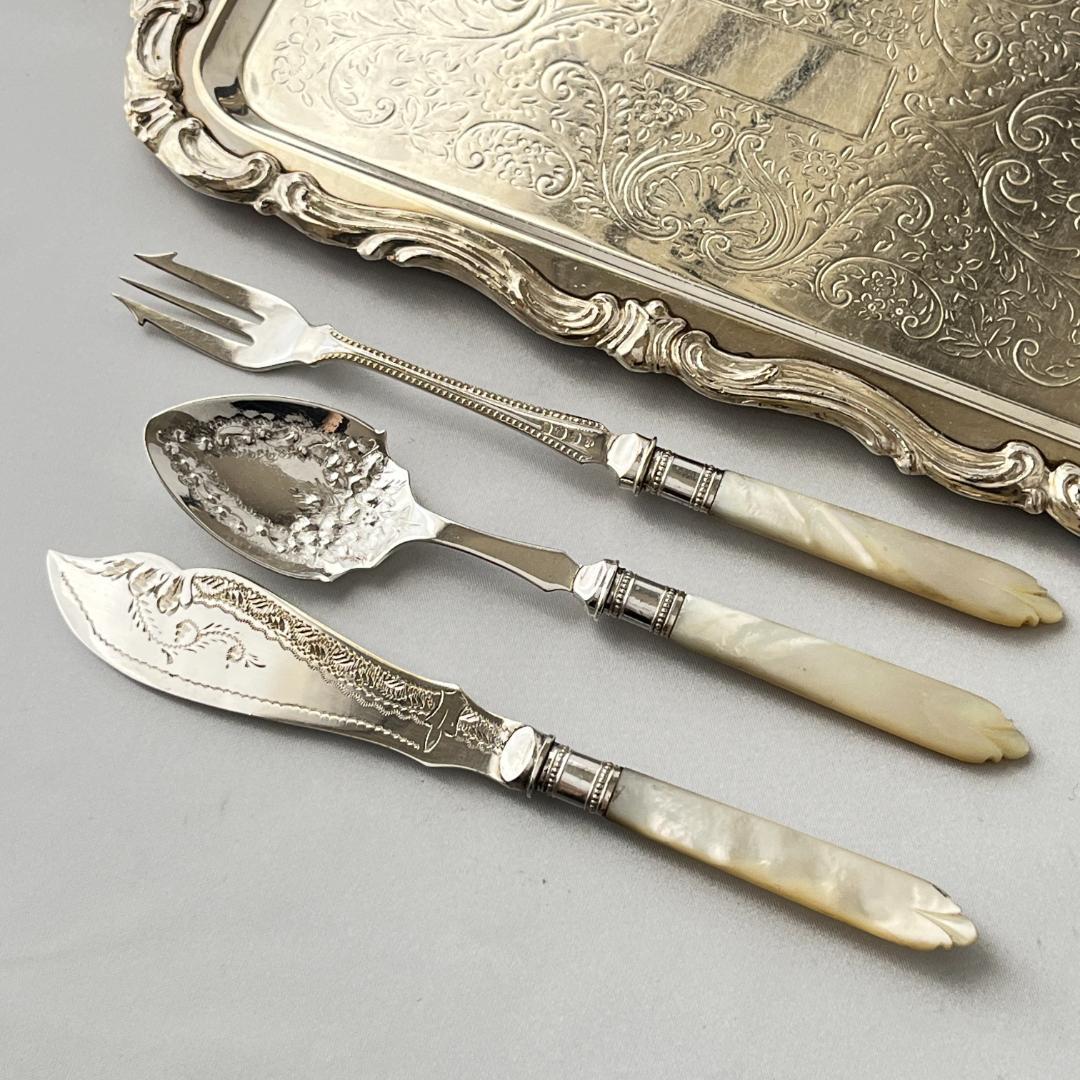 【英国】【白蝶貝】プレザーブスプーン / バターナイフ / ピクルスフォーク