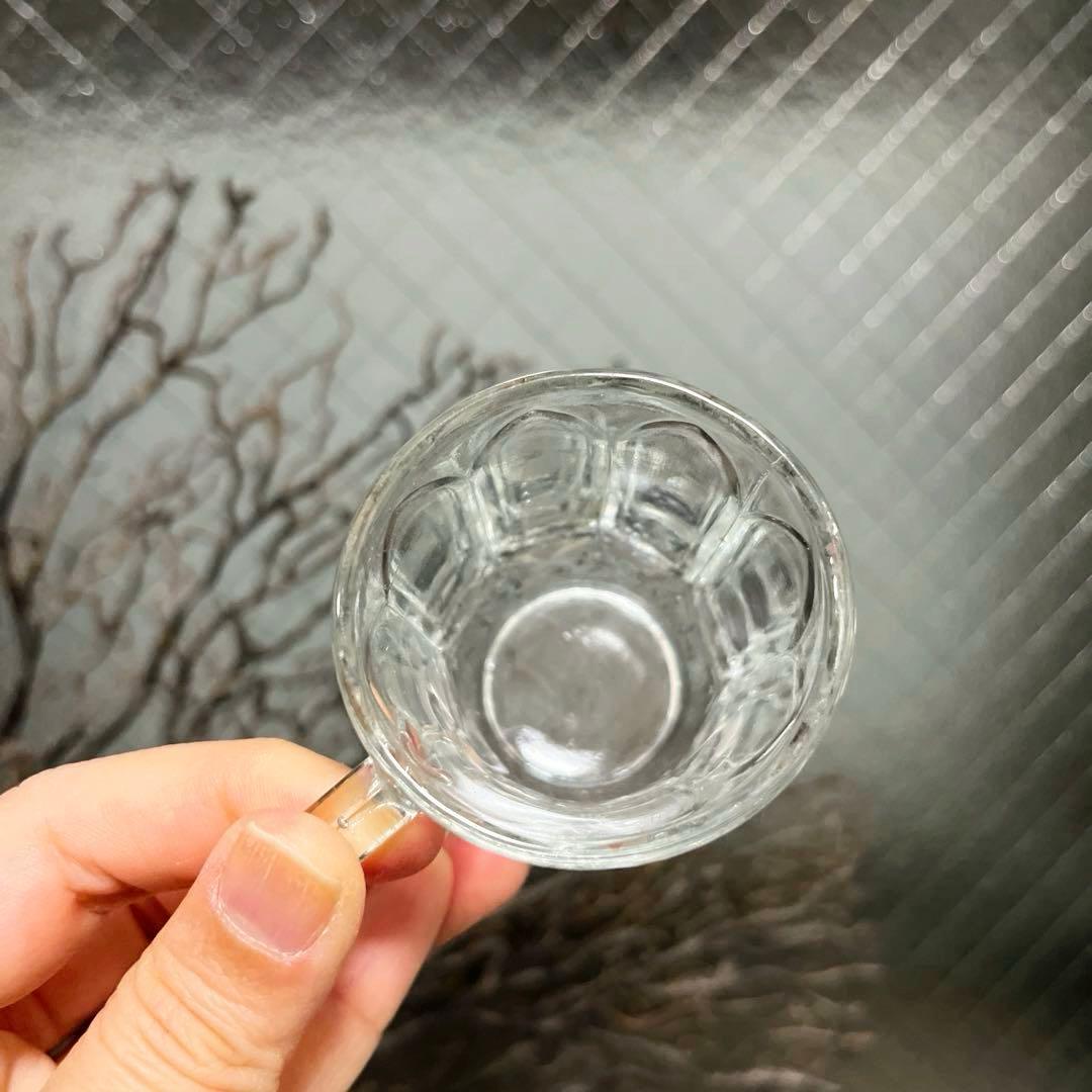 骨董　時代ガラス　プレスガラス　刻印あり　満州電鉄　取手付きグラス コップ１客