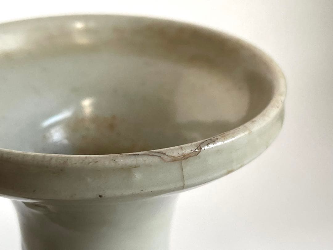 骨董　アンティーク　古伊万里　染付　双耳花入　仏花器　縁キズ　初期伊万里