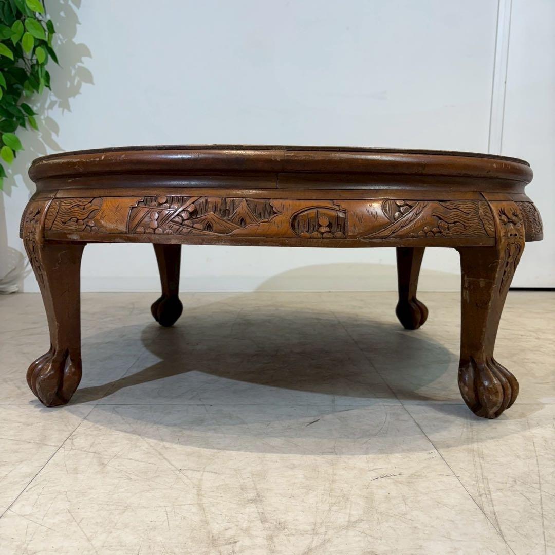 アンティーク彫刻家具 座卓 ちゃぶ台 猫脚 骨董　中国　ローテーブル