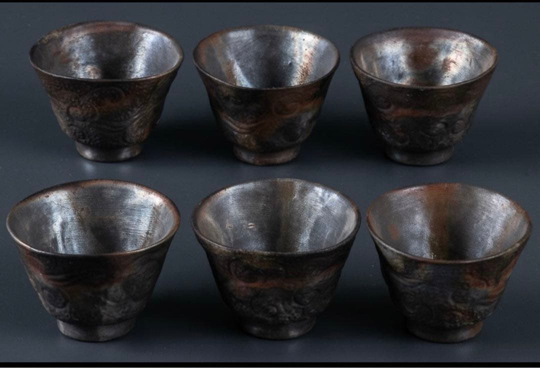 H*i様 備前焼　小西陶古　茶具　陶器　湯呑み６個　湯冷まし　急須　セット　龍