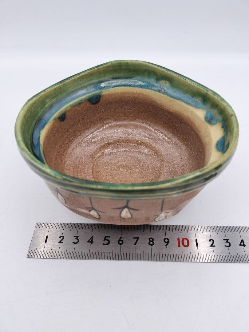 c010茶碗 赤織部 忍冬庵 不二窯 佐藤和子 木箱 茶道具　古物