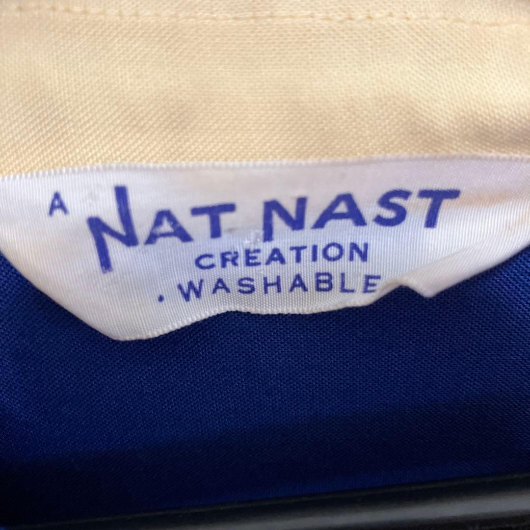ボーリングシャツ　半袖シャツ　ブルー　チェーンステッチ　NATNAST
