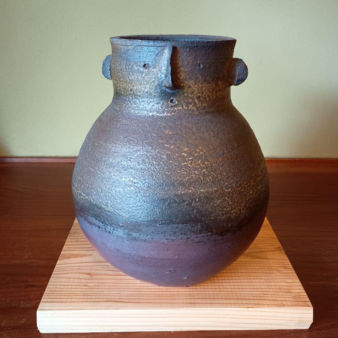 希少　藤原雄　備前　人面壺　　胡麻