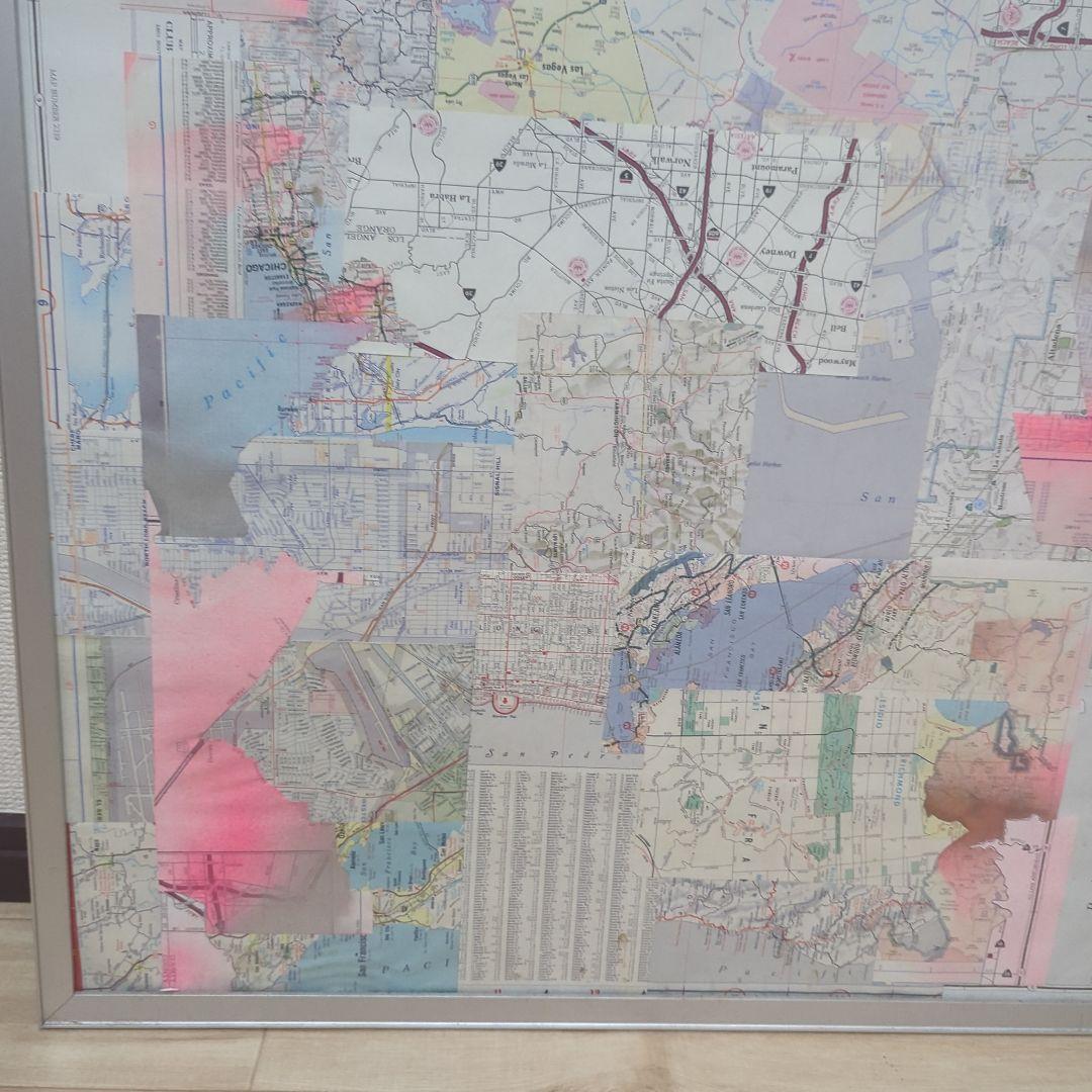 地図コラージュ アートフレーム 約70cm x 100cm