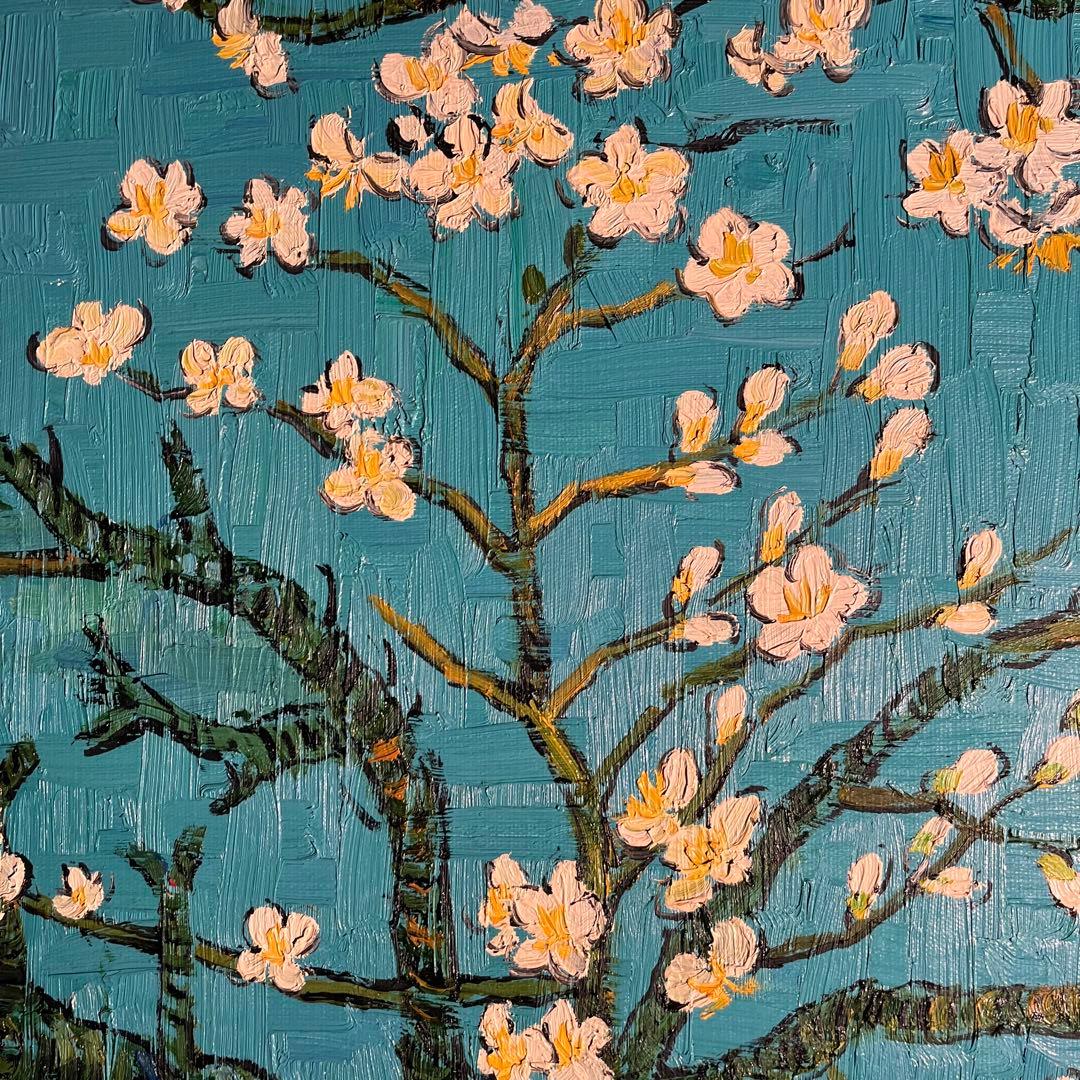 （大）手書き油絵 ゴッホ 花咲くアーモンドの枝 肉筆絵画 インテリア 油彩画