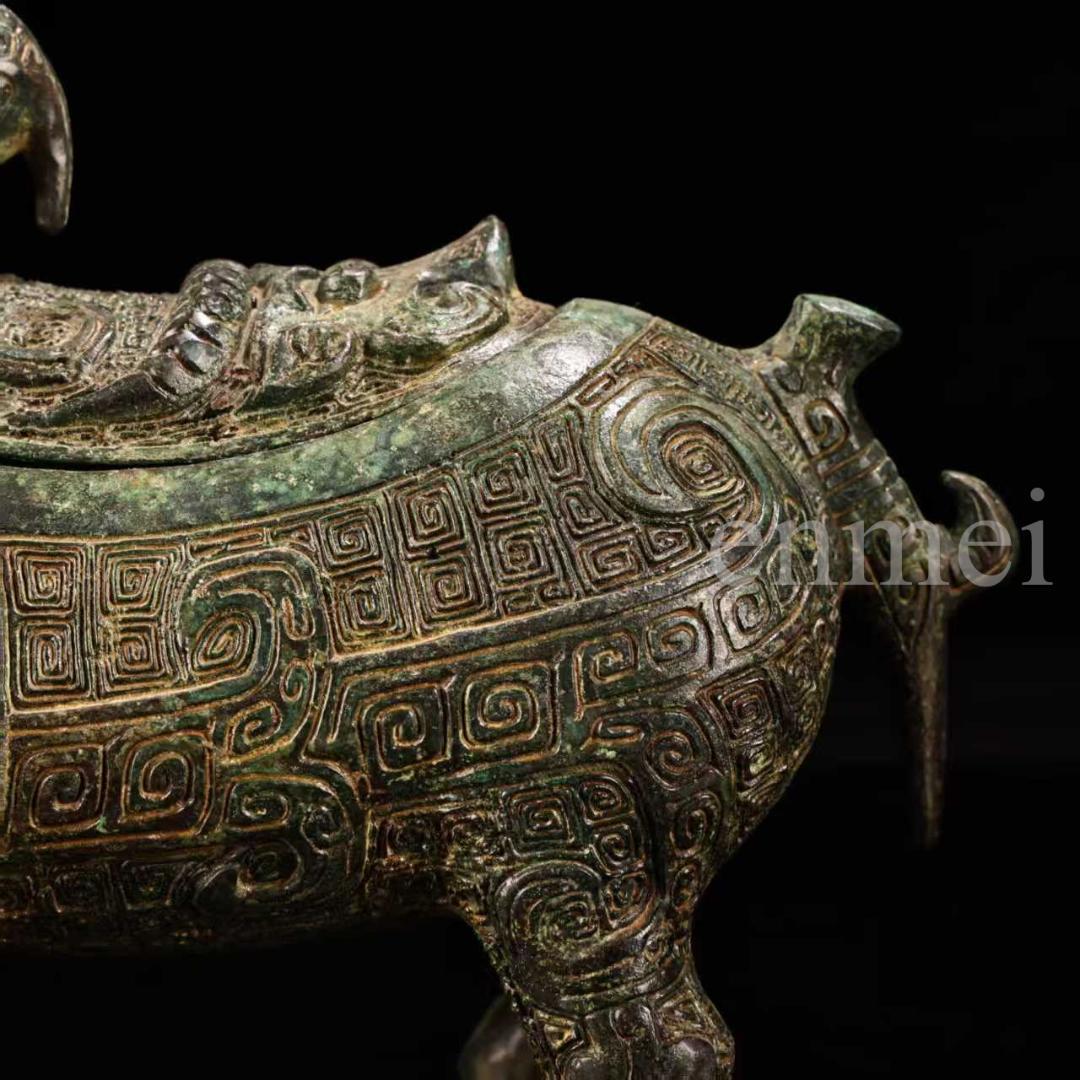 中国古美術・下鄕収集・青銅製牛觥・サイ・鏨刻高浮彫・純銅製・置物・風水開運・酒具