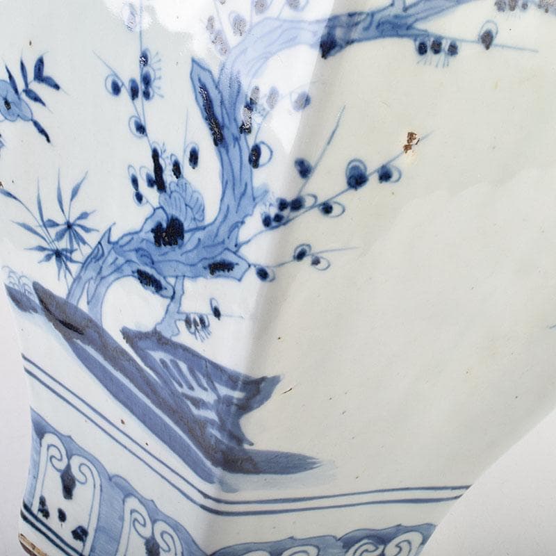 中国　大清乾隆年製　青花花文　六角大瓶　花瓶　壺　D　8941A