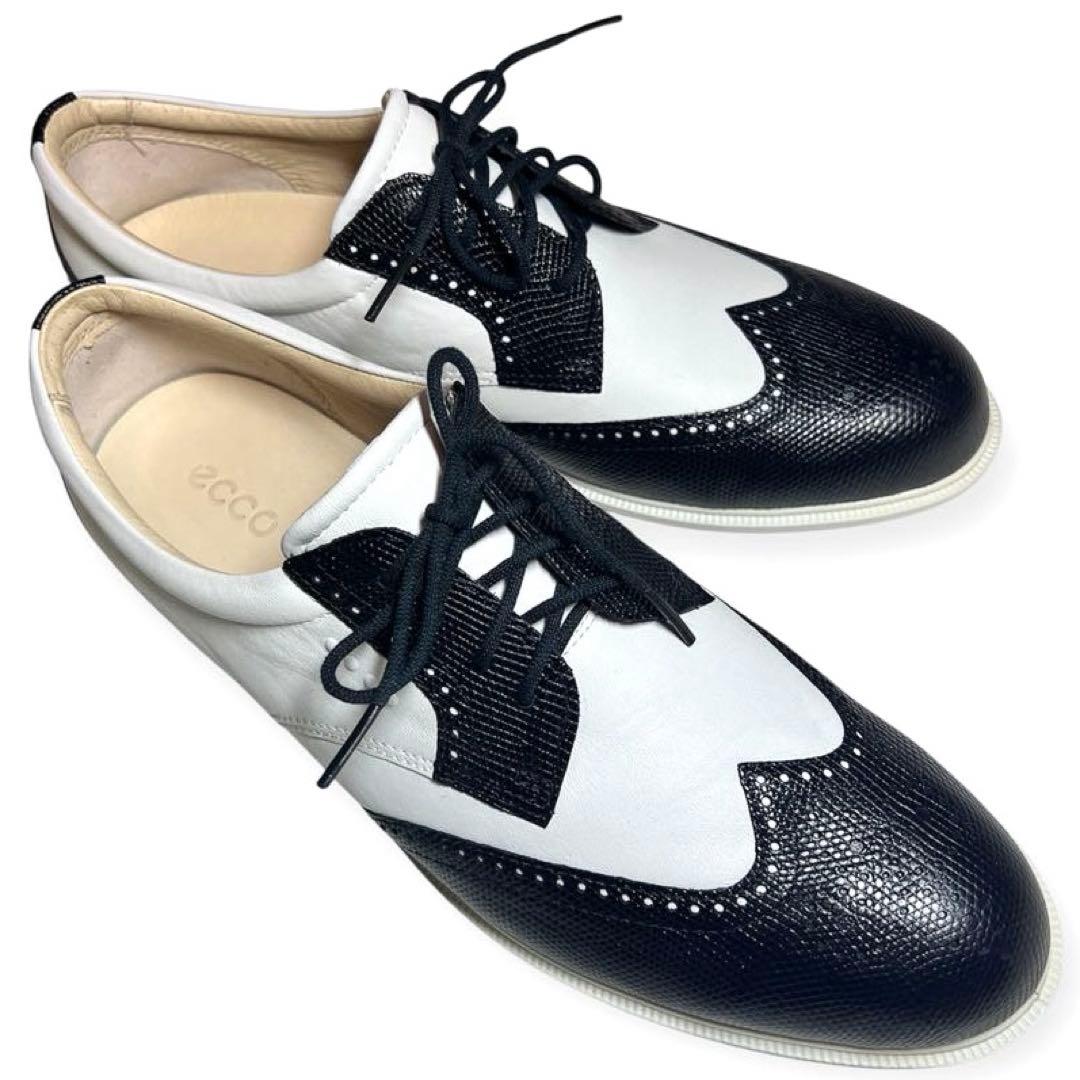 【未使用級】エコー クラシックハイブリッドゴルフシューズ ウイングチップ シボ革