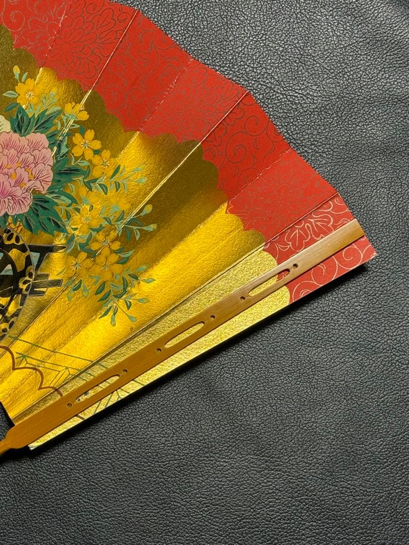 扇子　33cm 十松屋福井扇舗　鬘扇　朱妻明皇貴妃花軍花車図　仕舞扇　能楽　着物