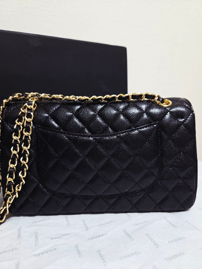 CHANEL ダブルチェーン　フラップバッグ　キャビアスキンゴールド☆ノベルティ